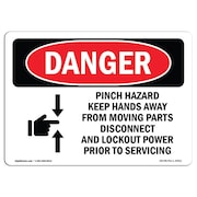 SIGNMISSION Safety Sign, OSHA Danger, 18" Height, 24" Width, Aluminum, Pinch Hazard Keep Hands Away, Landscape OS-DS-A-1824-L-2451